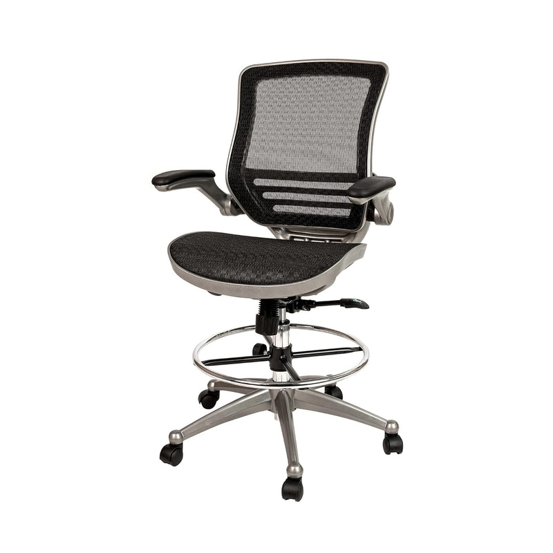 Mid-Back Transparent Black Mesh Drafting Chair With Graphite Silver Frame And