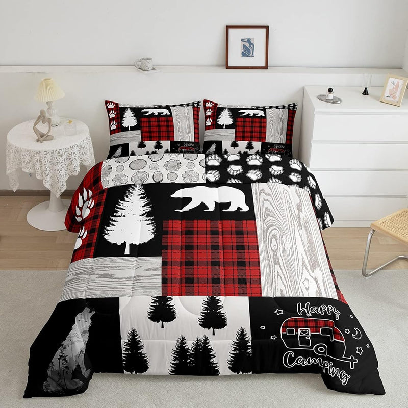 Bear Comforter Set King Size,Hunting Wolf Woodland Cabin Rustic Bedding Set Rv