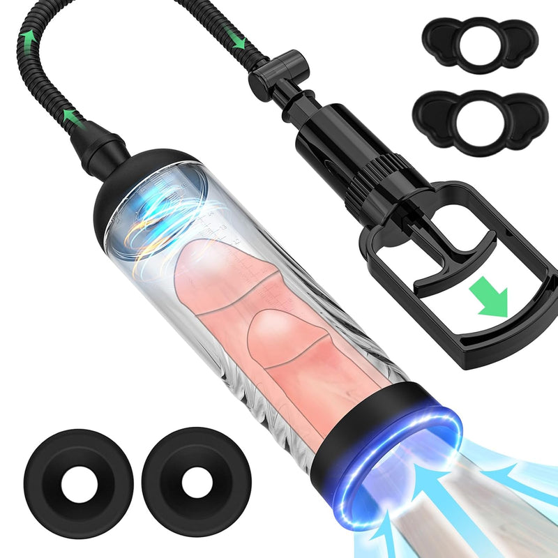 Penis Pump Manual Penis Enlarger Extend Pump, Upgrade Penis Enlargement Vacuum Pump Adult Male Sex Toys For Men Stronger Bigger Erections With 2Pcs Suction Sleeves, 2Pcs Penis Ring