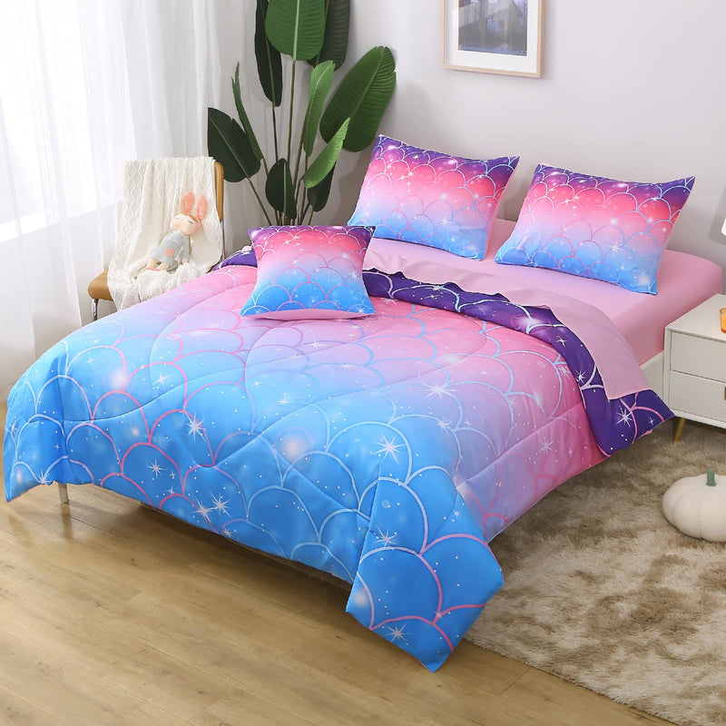 6Pcs Meimaid Scale Comforter Set With Sheets For Teens Girls Kids, Colorful Gr