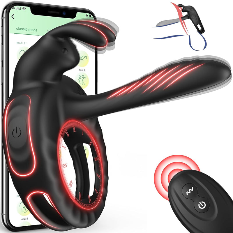 Vibrating Cock Ring Penis Sleeve - App Controlled Vibrators Penis Ring With Rabbit Clitoral Stimulator Adult Sex Toys For Men, 10 Modes Penis Sleeve Couples G Spot Vibrator Couple Female Male Sex Toy