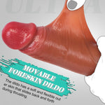 Realistic Movable Foreskin Dildo, 7.8" Silicone Penis with Suction Cup for Play