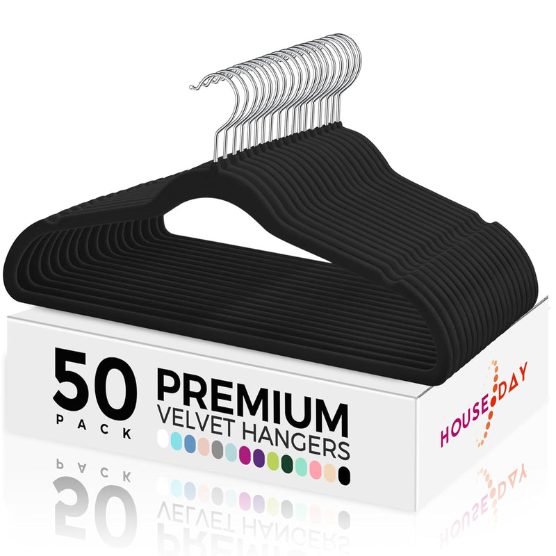 Premium Velvet Hangers 50 Pack, Non-Slip Flocked Felt Hangers, Sturdy Clothes Ha