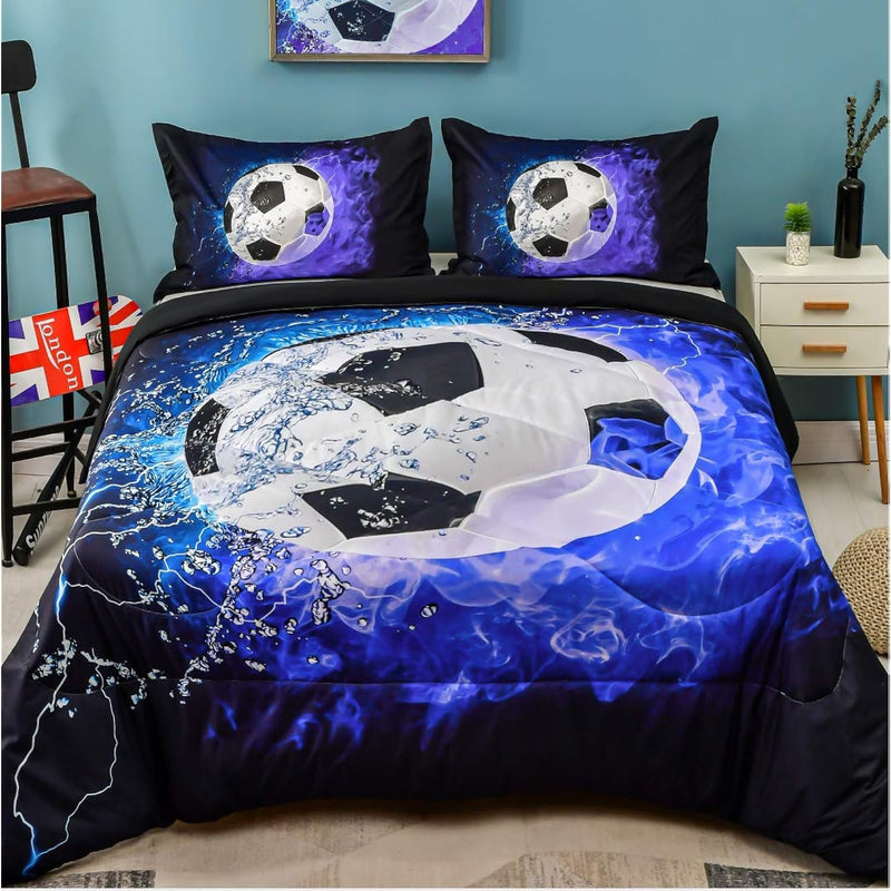 Soccer Comforter Twin(66X90 Inch), 2 Pieces(1 Soccer Comforter, 1 Pillowcase)