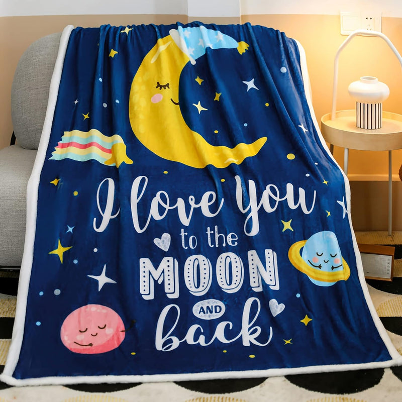 I Love You To The Moon And Back Blanket, Soft Cute Kids Throw Blanket Birthday