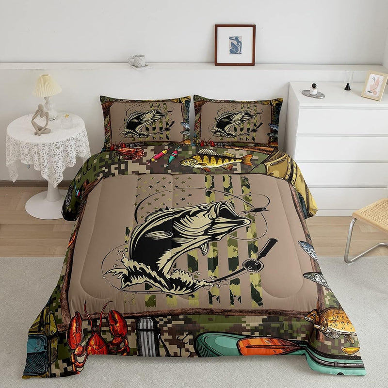Fishing And Hunting Comforter Set Camo American Flag Fishing Bedding Set Twin