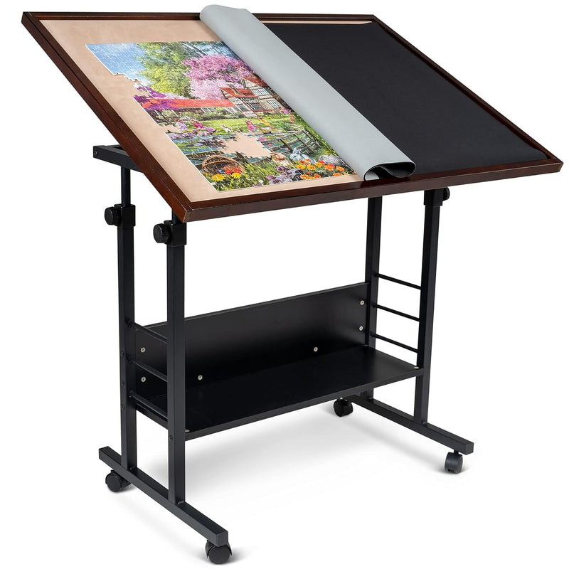 Becko US Tilting Puzzle Table with Cover Mat, Jigsaw Puzzle Board with 5 Ti