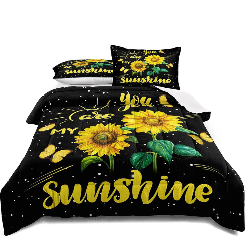 Black Sunflower Comforter Set Yellow Flower Bedding Yellow Floral Printed Blac