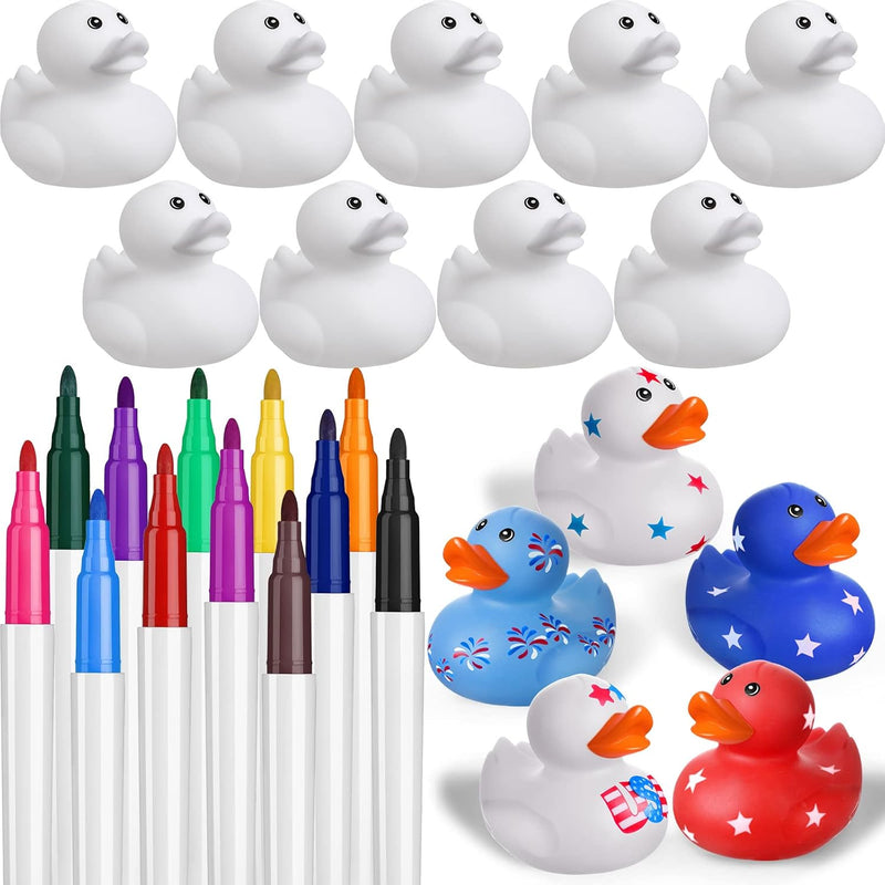 Jerify 12 Pcs 2 Inch White Blank Rubber Ducks Creative Rubber Ducks with Pe