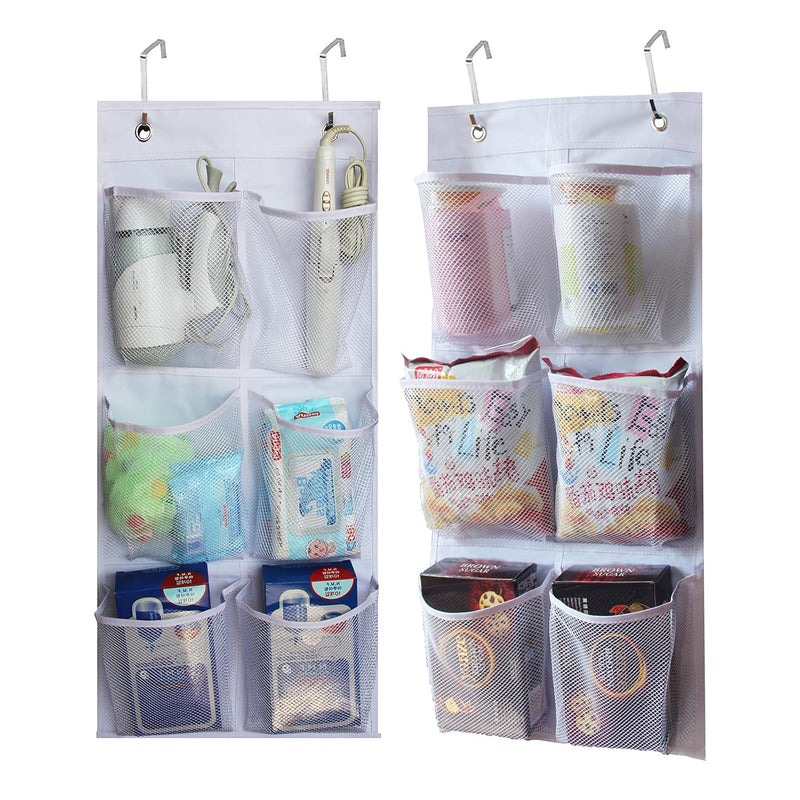 2 Pack - 6 Large Mesh Pockets Closet Door Hanging Shoe Rack Organizer Narrow Sho