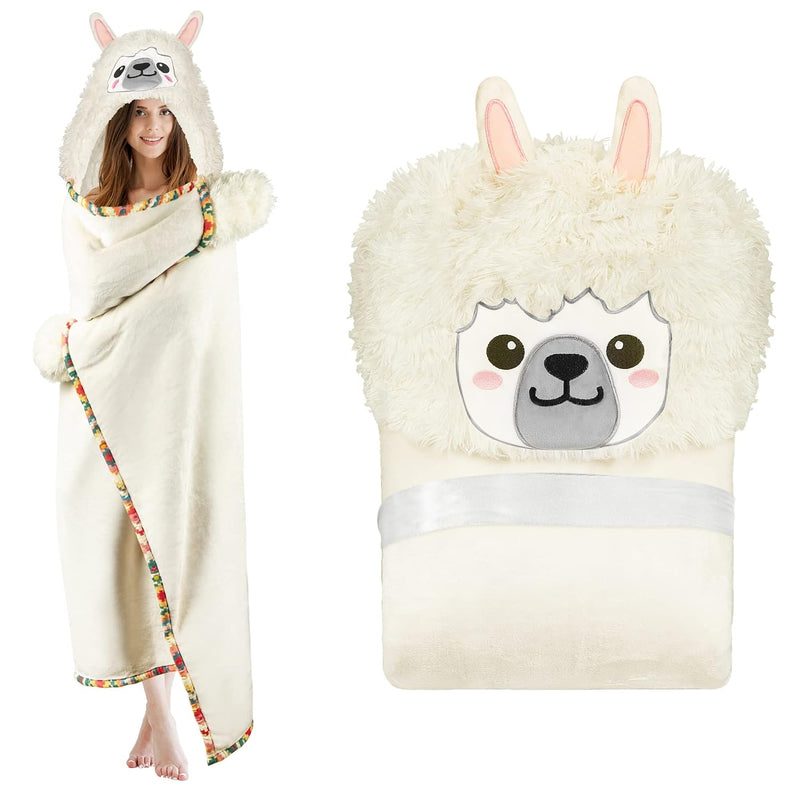 Llama Alpaca Wearable Hooded Blanket For Adults – Fuzzy Super Soft Warm Cozy P