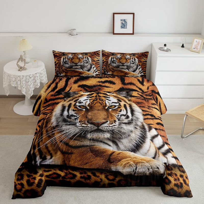 Tiger 3D Print Comforter Set Queen Size Wild Animals Bedding Set 3Pcs For Kids