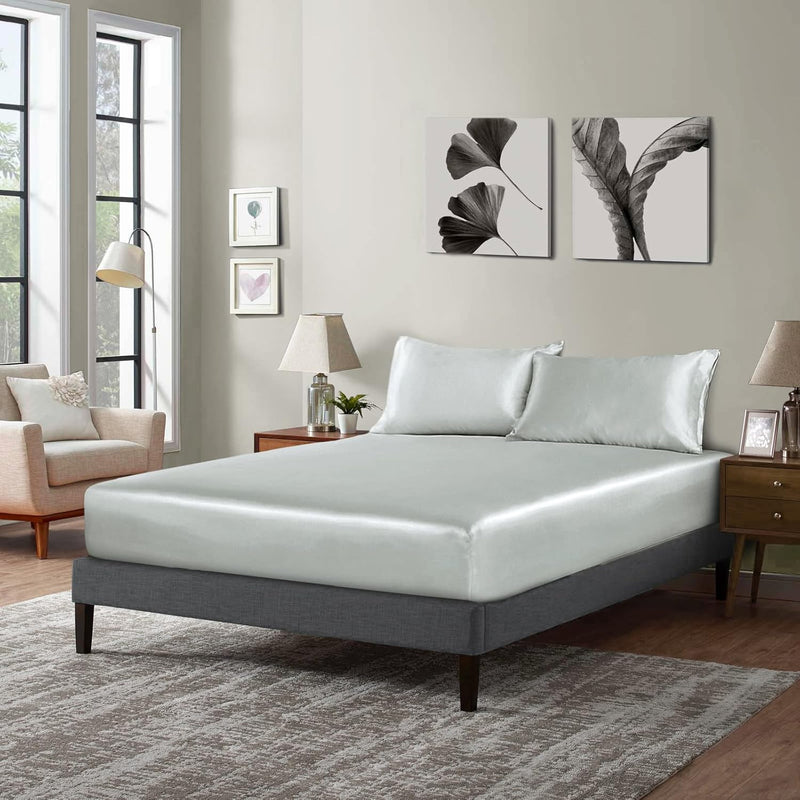 Satin Fitted Sheet Queen Size, 1 Single Fitted Sheet Only, Extra Soft Deep Poc