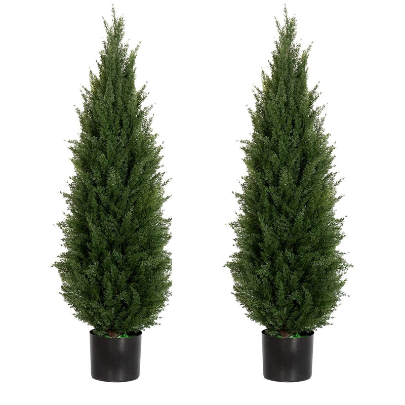 3.5Ft(42”) Artificial Cedar Topiary Tree Potted Plants Uv Resistant Leaves Out