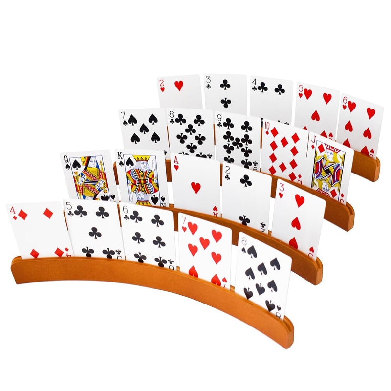 Yuanhe Wooden Playing Card Holders - Curved Card Game Tray Rack, Set of 4