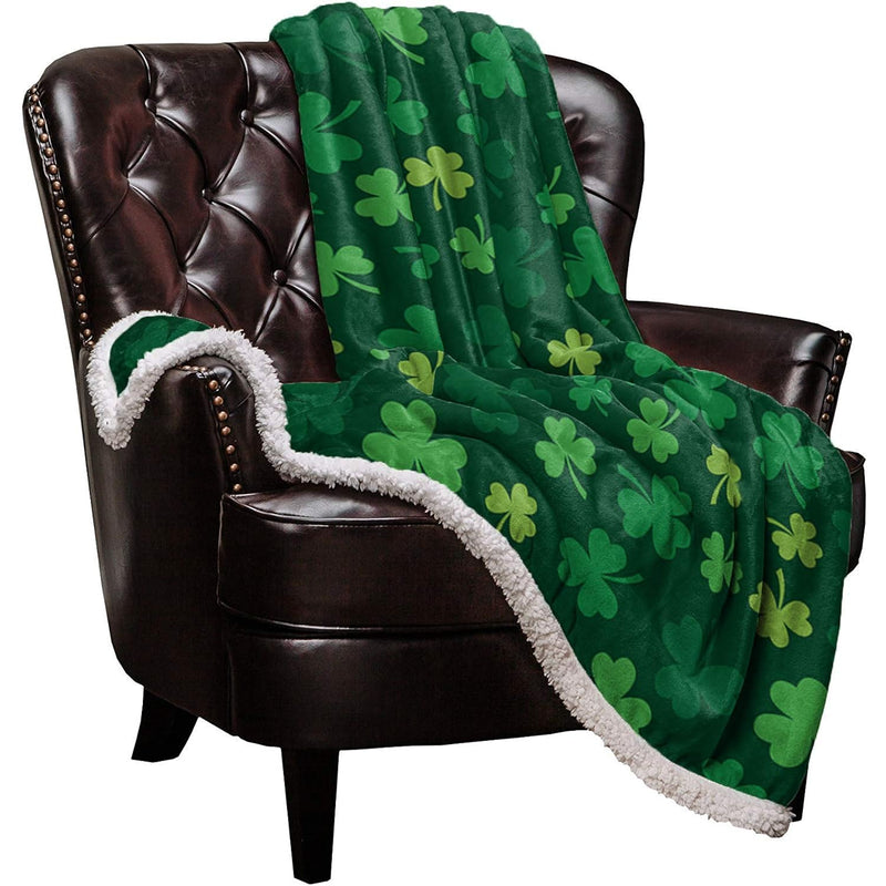 Sherpa Fleece Blanket,St. Patrick'S Day Green Shamrocks Pattern Bed Blanket So
