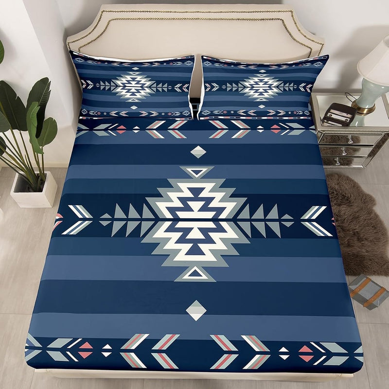 Queen Size Southwest Native Design Bed Sheet Set Boys Girls Southwestern Geome