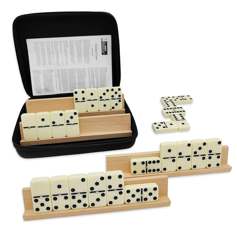 Dominoes Set For Adults With 4 Wooden Racks/Trays, Double 6 Dominoes Travel