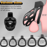 Adjustable Male Chastity Cage with 5 Ring Sizes & Discreet Lock – Lightweight Design
