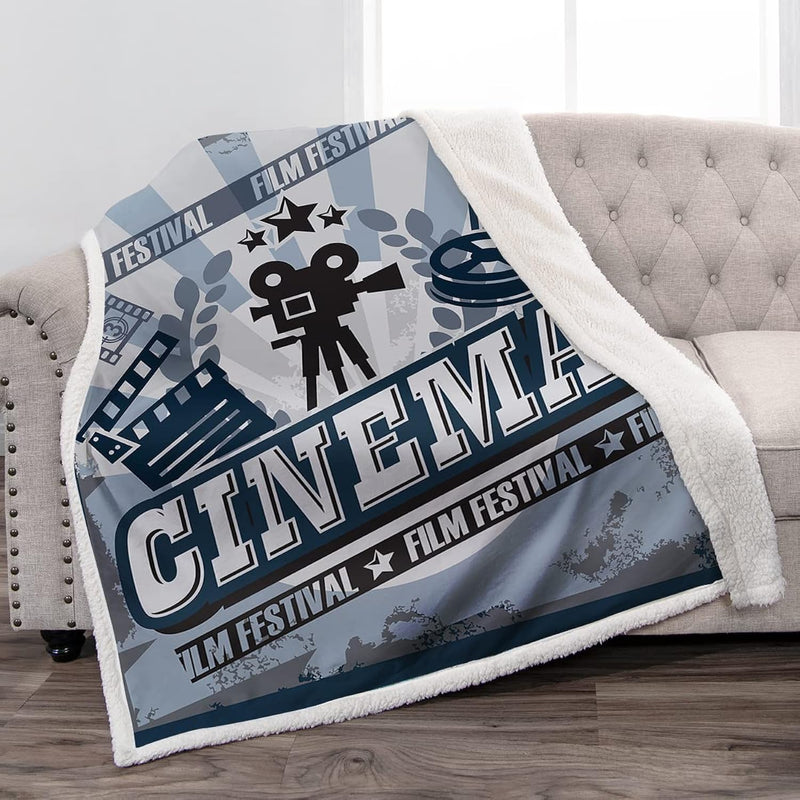 Movie Theater Blanket Vintage Cinema Poster Design With Grunge Effect And Old