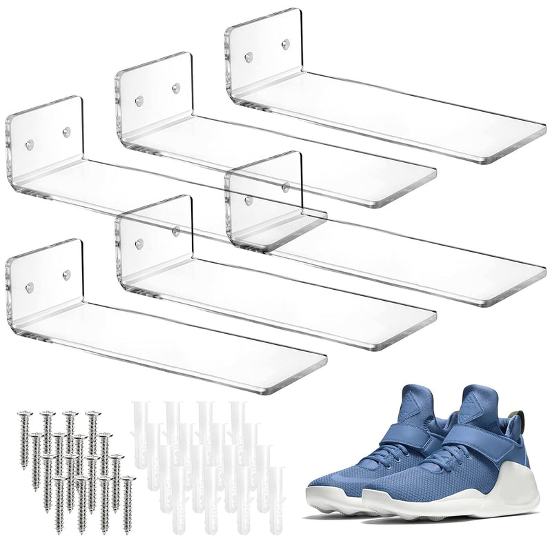 6 Pack Floating Shoe Display Shelf, 8 X 3 Inch Acrylic Shoe Shelf For Wall, Fl
