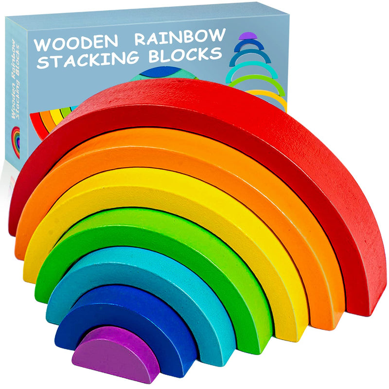 Wooden Rainbow Stacking Toy, Wood Rainbow Stacker Arch Game, Montessori Arc