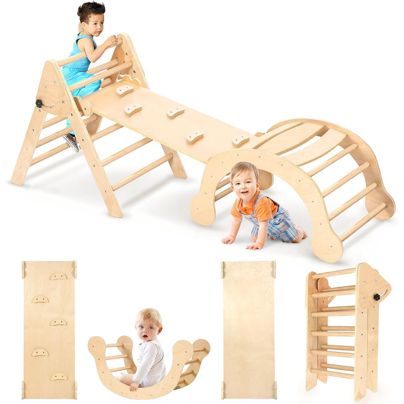 Pikler Triangle Set, Foldable 7 In 1 Montessori Climbing Set Fun Baby Pickl