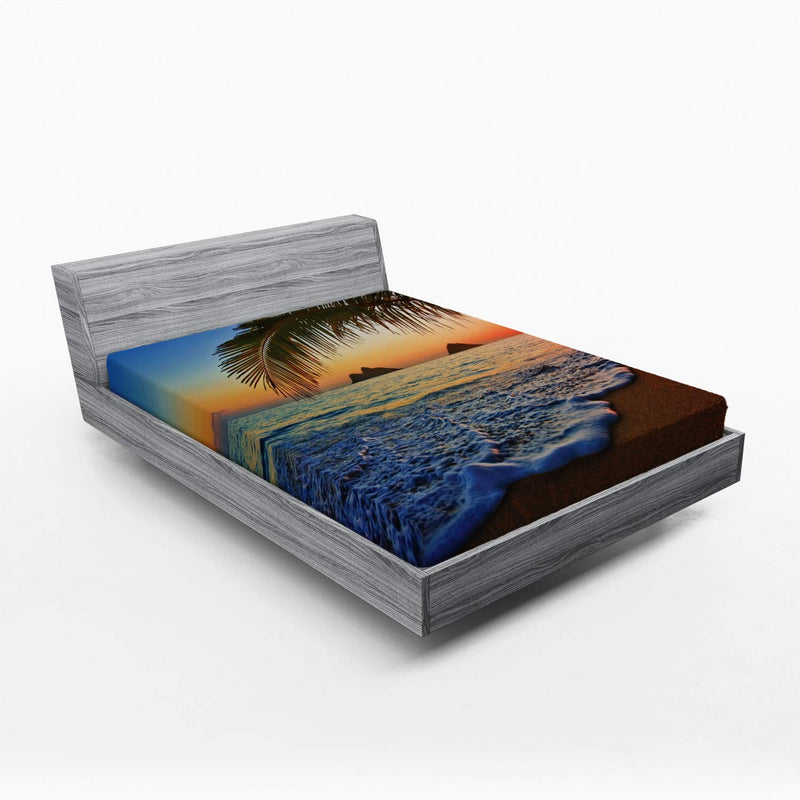 Hawaiian Fitted Sheet, Pacific Sunrise At Lanikai Beach Hawaii Wavy Ocean Surf