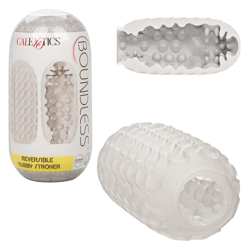 Boundless™ Reversible Nubby Stroker – Textured Male Pleasure Sleeve With Case– Sex Toys For Men – Clear