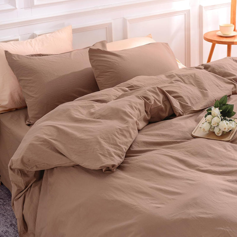 Duvet Cover Set Queen Size Linen Textured Organic Natural 100% Washed Cotton D