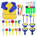29-Piece Kids Paint Set with Brushes, Roller & Waterproof Long-Sleeve Apron