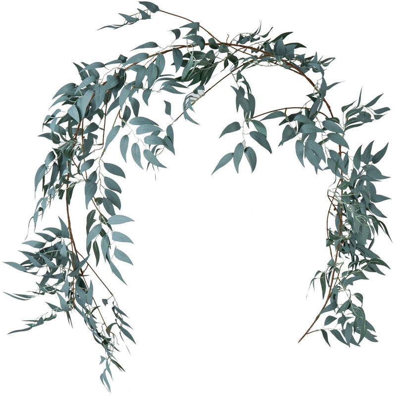 Gray Green Leaf Garland Decorations - 5.4 Feet Artificial Silk Fabric Willow P