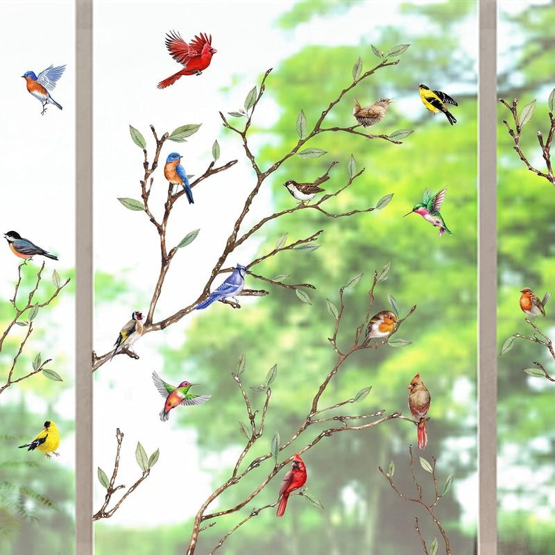 Spring Summer Tree Branch Bird Strike Window Cling 9 Sheet, Anti Collision Car