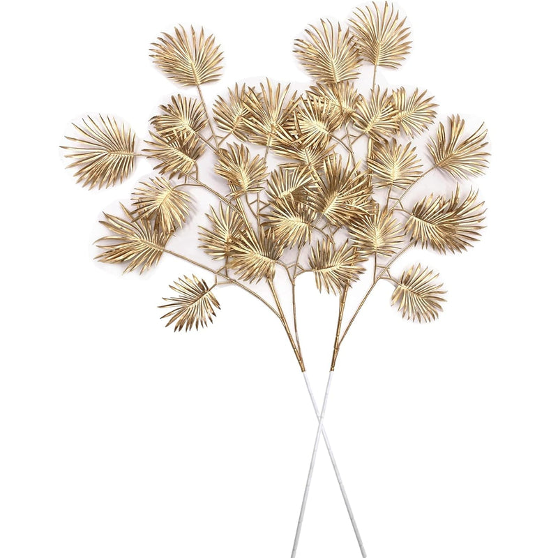 Artificial Golden Plants For Christmas Decor, Tall 30 Inch Faux Palm Leaves Pl