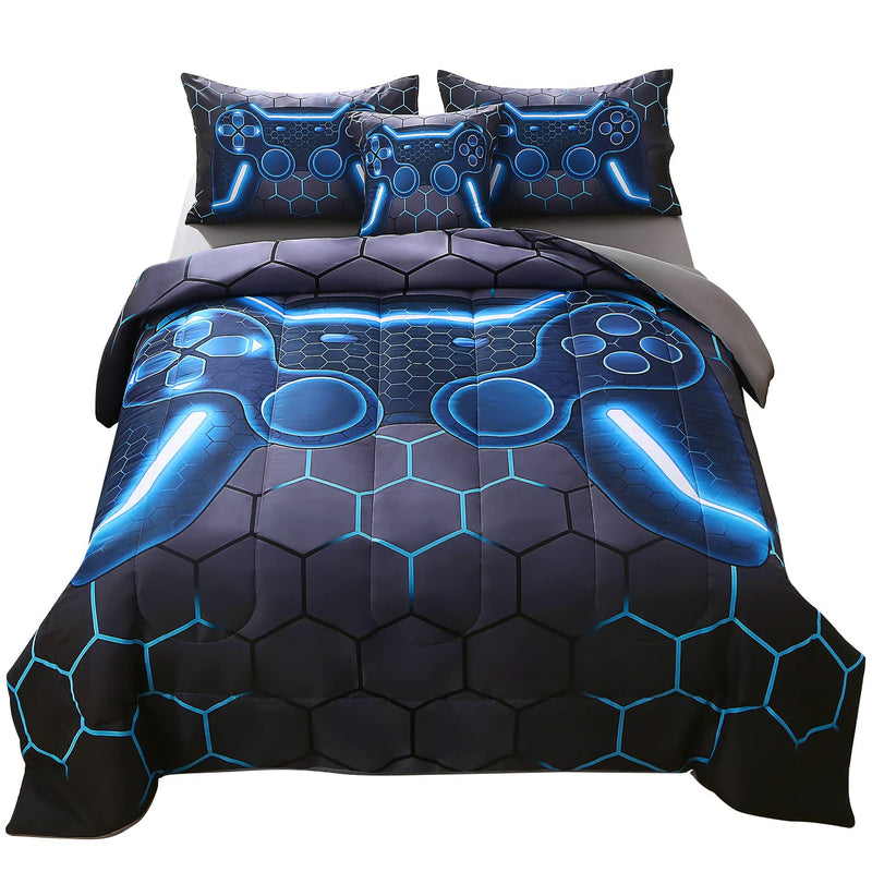 Twin Gamer Comforter Set For Boys,6 Piece Bed In A Bag 3D Video Game Bedding -