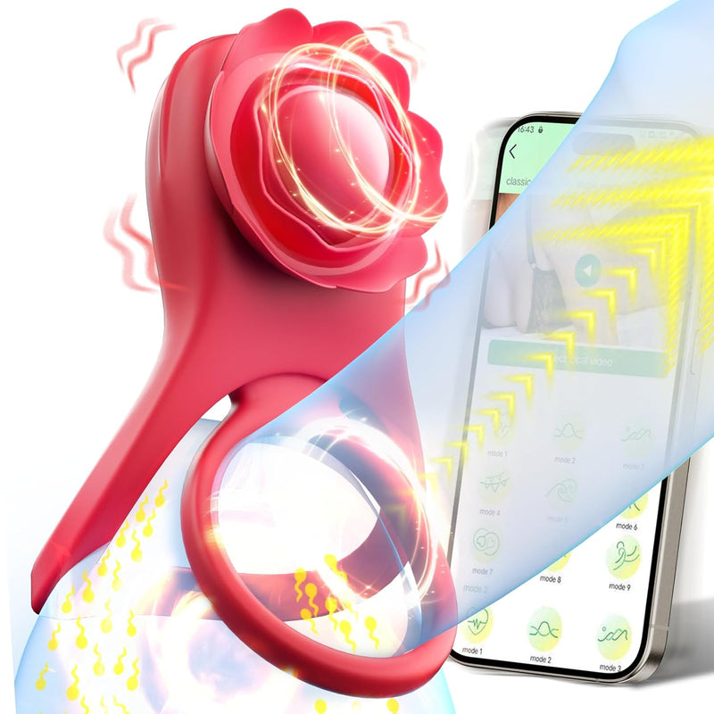 Vibrating Cock Ring Penis Ring, Male Female Sex Toys For Couples Rose Testicles Clitoral Vibrator Penis Sleeve With App Control, 10 Vibrations Women Men Adult Sex Toy For Men Erection & Enlarge Sex