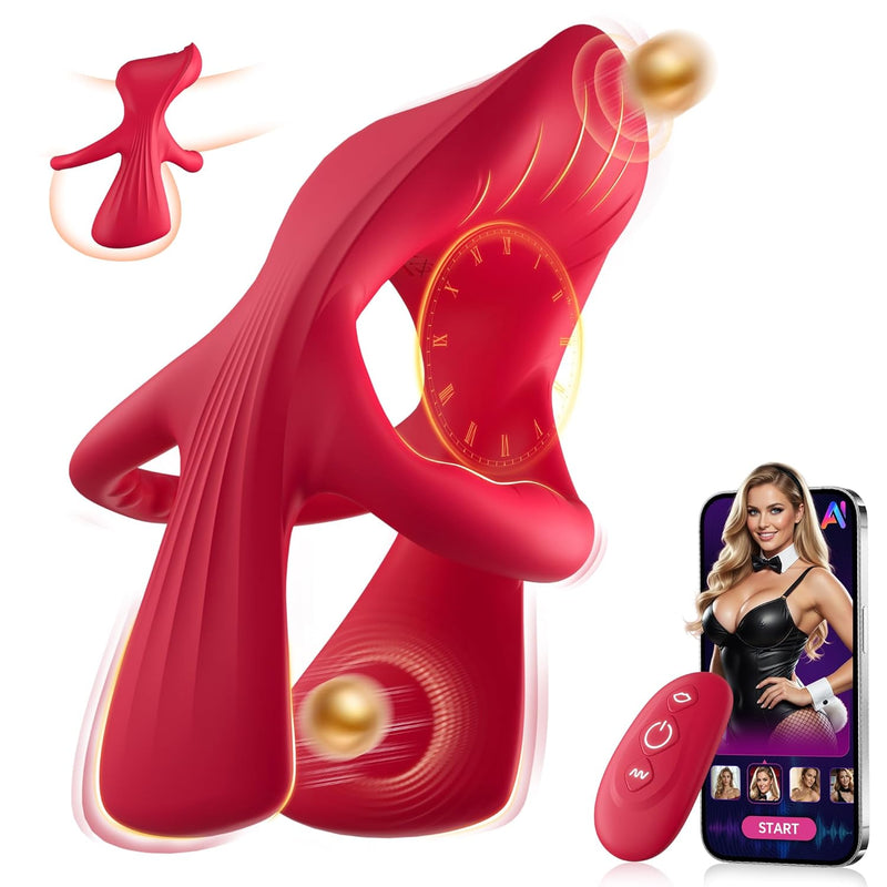 Vibrating Cock Ring Couples Sex Toys - Silicone Penis Ring Vibrator With Lip-Shaped Clitoral Stimulator & Testicle Vibrator, 9 Vibrations & 3 Motors & Smart Ai Sync App Adult Sex Toys For Men Women