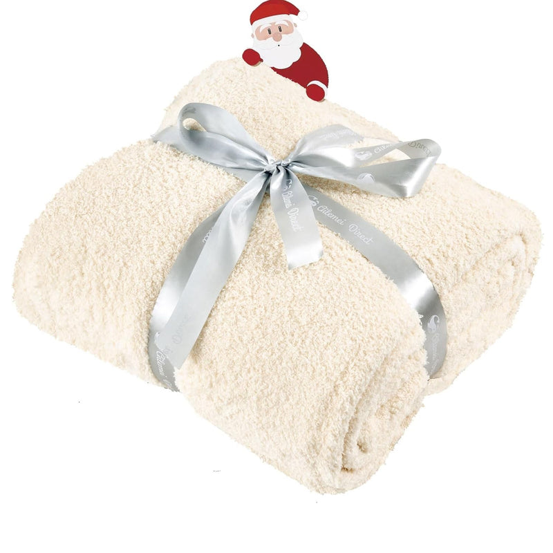 Fluffy Knit Blanket Twin Size For Couch, Cozy Knitted Throw Blankets For Bed S