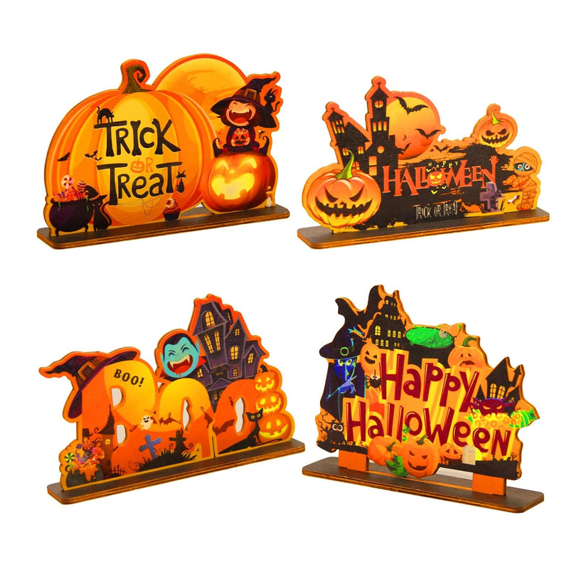 4 Pieces Halloween Table Decorations Signs - Happy Halloween Cute Wooden Cente