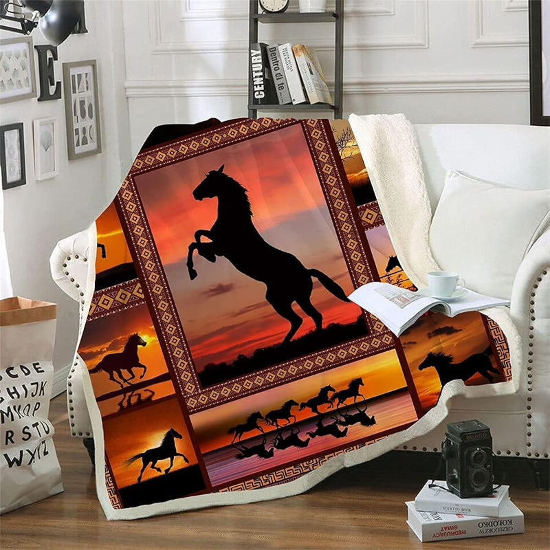 Horse Blanket Animal Print Throw Blanket Comfort Warmth Soft Cozy Blanket Flee