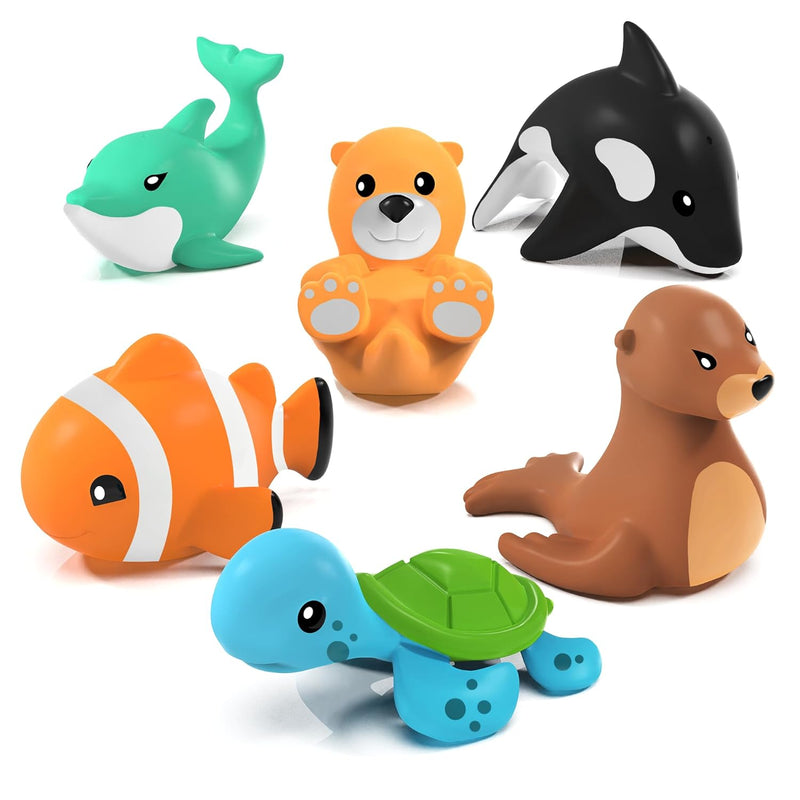 Marine Mold Free Bath Toys, 6 Pack Sealed, No Hole Bath Toys Design Keeps M