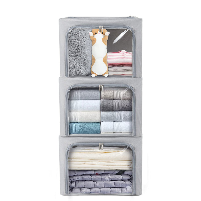 Clothes Storage Box Bins Foldable Organizer,Sturdy Handles With Metal Frame For