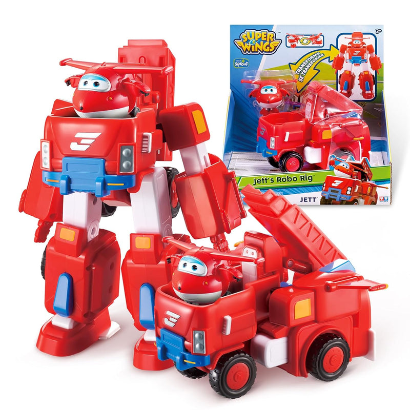 Super Wings Transformer Toys, 7" Jett Robot Suit and 2” Scale Transforming