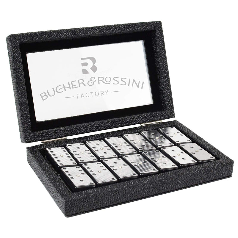 Metal Surface Dominoes Set Double 6 Claasic Black Domino'S Game Set With Si