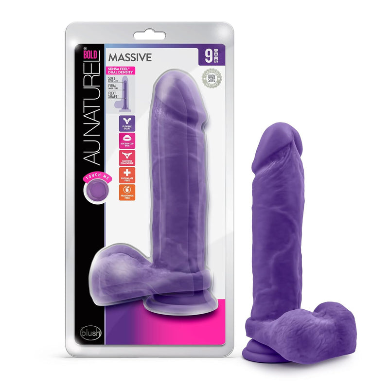 Au Naturel - Ultra Soft Dual Density Sensa Feel 9Long Real Feel Dildo - Suction Cup For Hands Free Play - 2Thick Flexishaft Erect Yet Bends With Your Body - Sex Toy For Women Couples