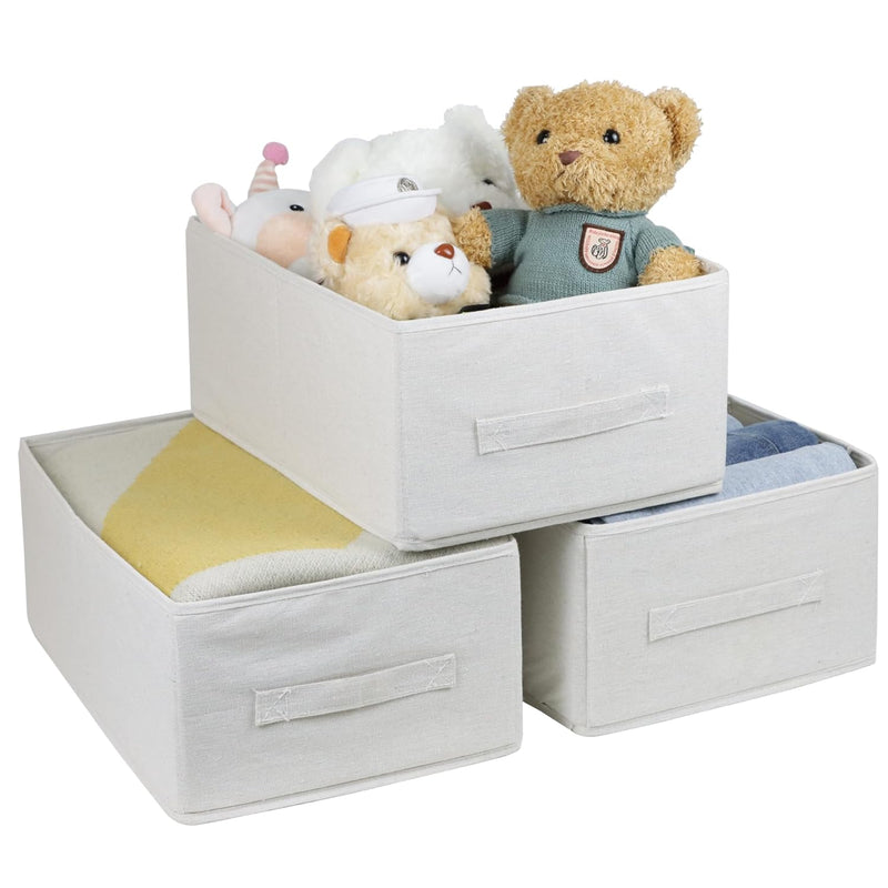 Fabric Storage Bins, 3 Pack Foldable Storage Baskets For Shelves, Decorative Lin