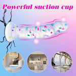 8 Inch Soft Liquid Silicone Clear Confetti Dildo With Suction Cup, Fantasy Colorful Transparent Anal Prostate G-Spot Dildo Strap On, Realistic Monster Shower Dildos No Balls Sex Toys For Women Men Gay