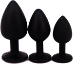 3PCS Silicone Jeweled Anal Plug Set, Starter Kit for Men & Women (Black)