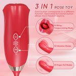 4-in-1 Rose G-Spot Vibrator for Women, 10 Tongue Licking & Finger Vibrations