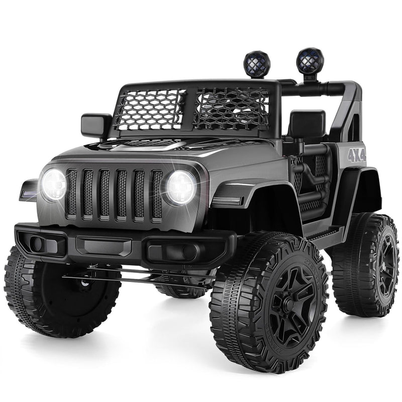 12V Kids Powered Ride On Truck Car With Parent Remote Control, Bluetooth Music, Spring Suspension, Led Lights - Black